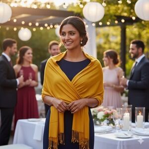 Classic Rectangle‎ Scarf Wrap Fringe Tassle Yellow Mustard Gold Wedding Event